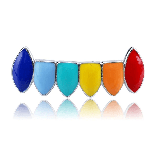 Halloween Vampire Teeth Jewelry with Rainbow Color Body Jewelry TOPGRILLZ GLD Store Silver Bottom
