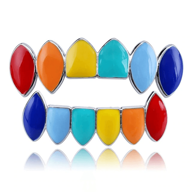 Halloween Vampire Teeth Jewelry with Rainbow Color Body Jewelry TOPGRILLZ GLD Store Silver Set