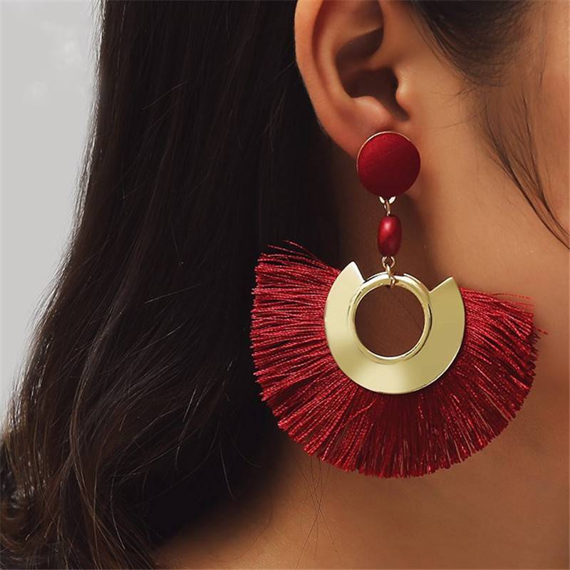 Handmade Big Tassel Earrings Drop Earrings AY Official Store