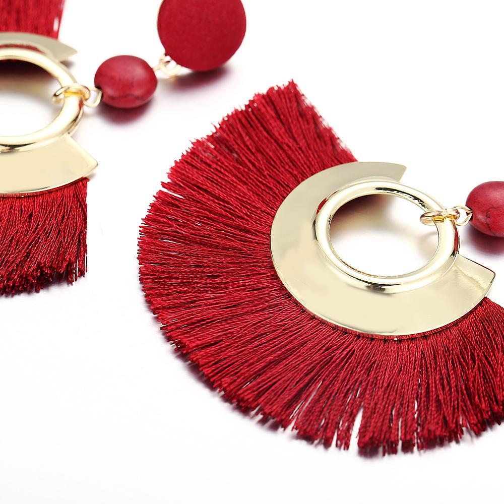 Handmade Big Tassel Earrings Drop Earrings AY Official Store