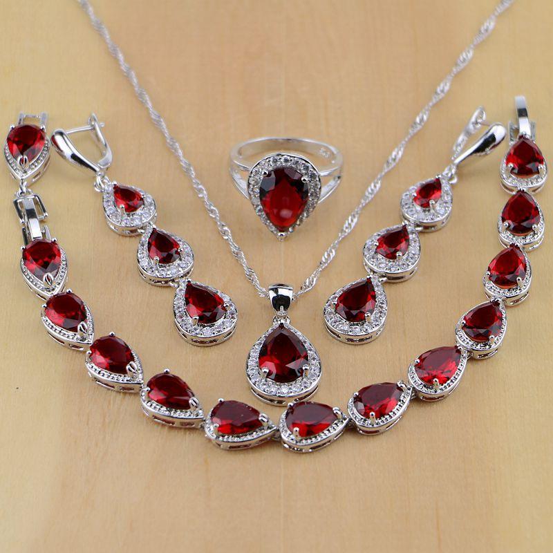 Handmade Drop Shape Jewelry Sets Bridal Jewelry Sets Jack Fashion Jewelry Ring Size 6 Red