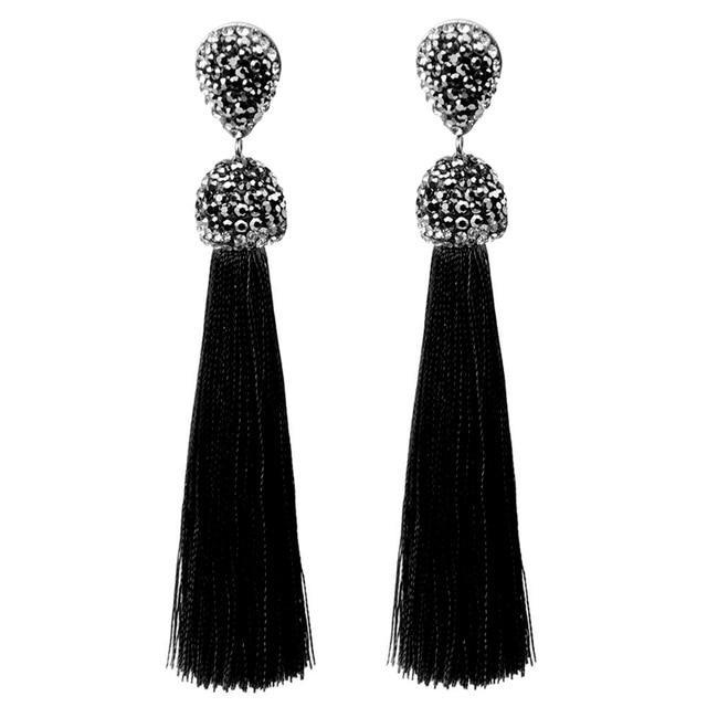 Handmade Long Tassel Earrings Drop Earrings LFPU jewellery Store Black