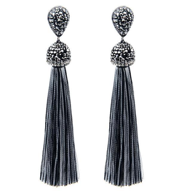 Handmade Long Tassel Earrings Drop Earrings LFPU jewellery Store Black and white