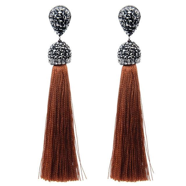 Handmade Long Tassel Earrings Drop Earrings LFPU jewellery Store Coffee