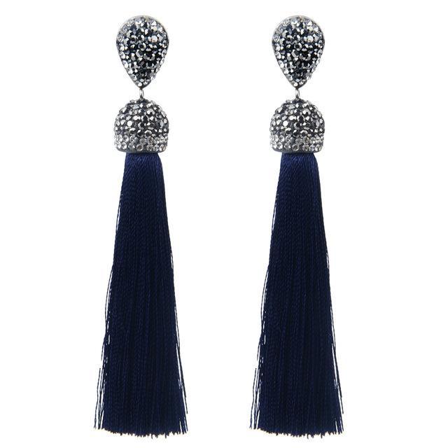 Handmade Long Tassel Earrings Drop Earrings LFPU jewellery Store Dark Blue