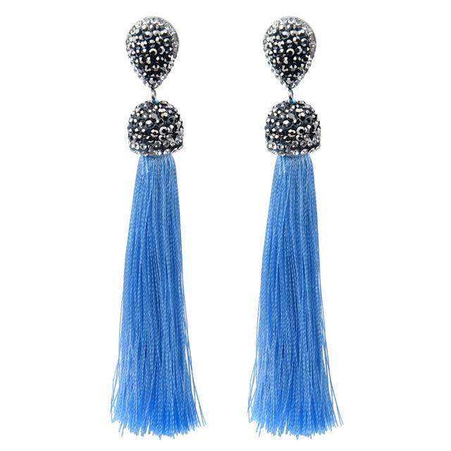 Handmade Long Tassel Earrings Drop Earrings LFPU jewellery Store Light Blue