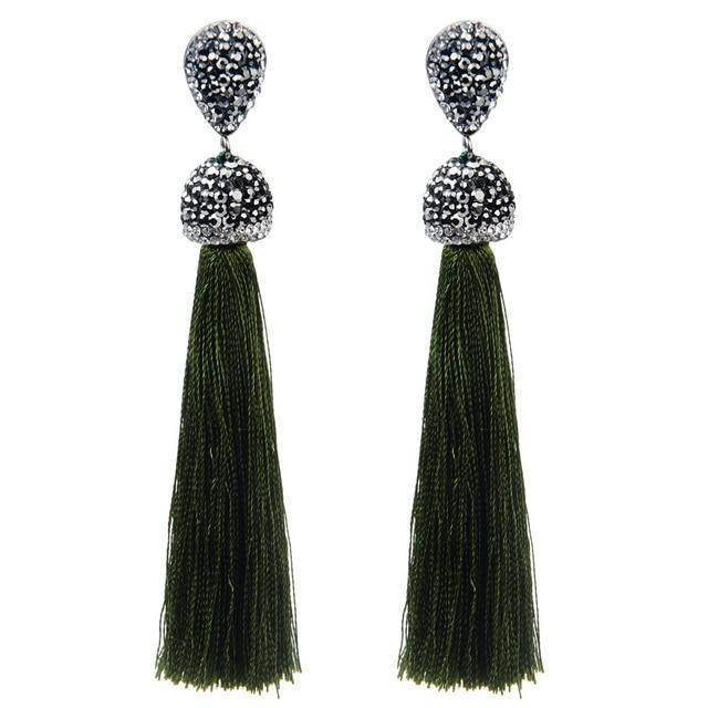 Handmade Long Tassel Earrings Drop Earrings LFPU jewellery Store Olive