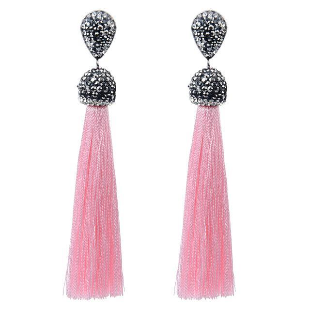 Handmade Long Tassel Earrings Drop Earrings LFPU jewellery Store Pink