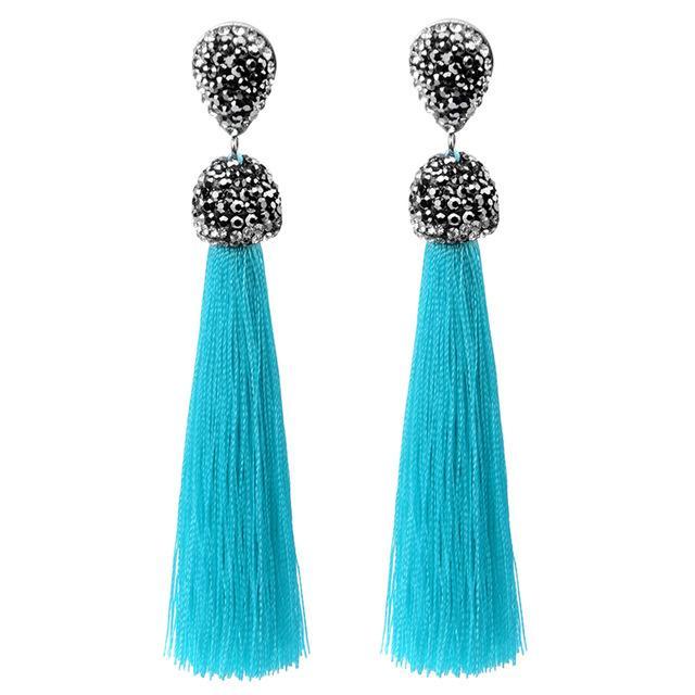 Handmade Long Tassel Earrings Drop Earrings LFPU jewellery Store Sky Blue