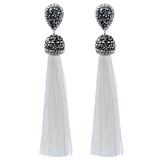 Handmade Long Tassel Earrings Drop Earrings LFPU jewellery Store White