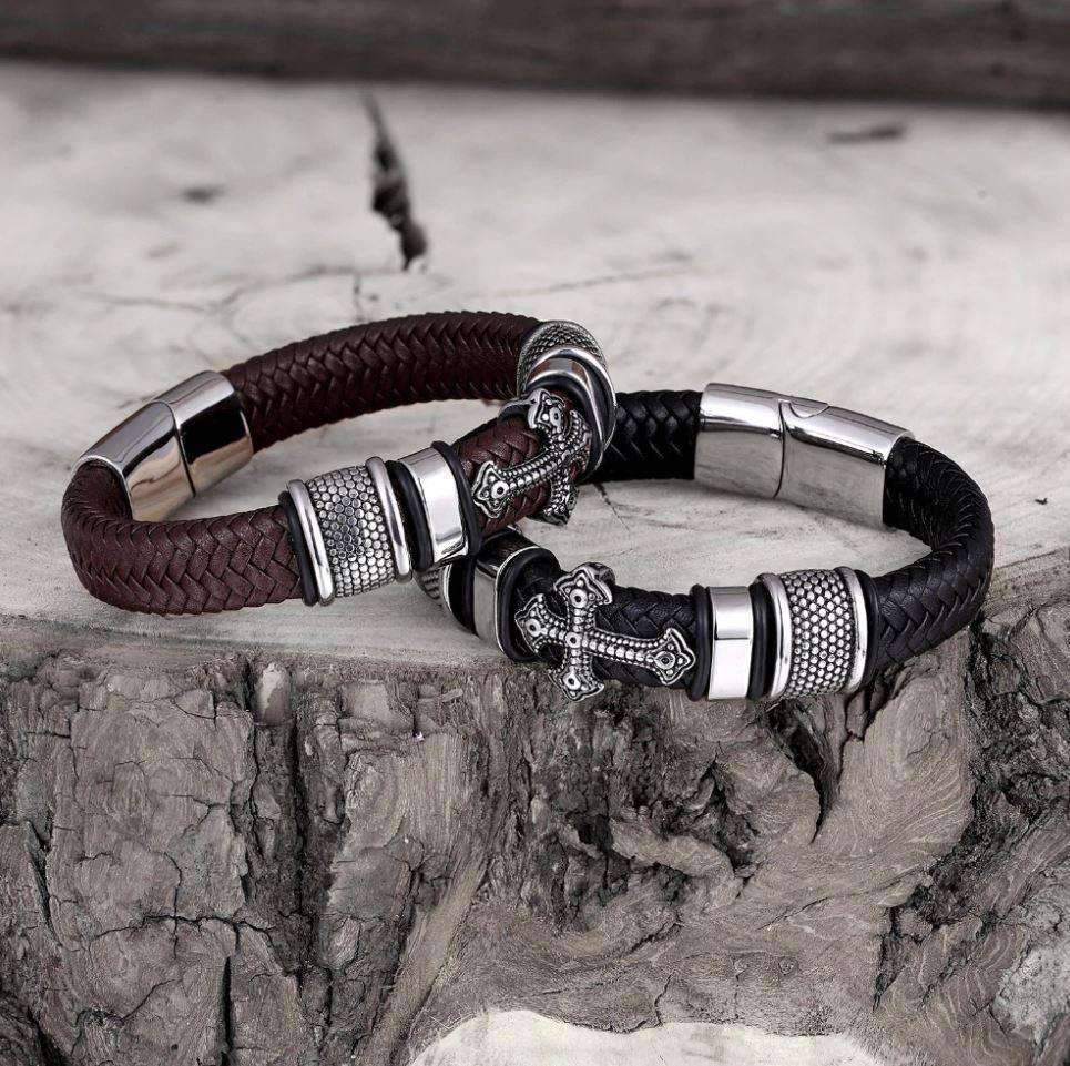 Handmade Weaved Lather Magnetic Cuff Bracelet For Men Cuff Bracelets LKO Official Store