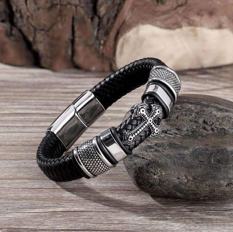 Handmade Weaved Lather Magnetic Cuff Bracelet For Men Cuff Bracelets LKO Official Store
