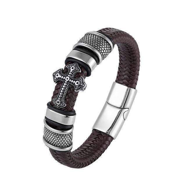 Handmade Weaved Lather Magnetic Cuff Bracelet For Men Cuff Bracelets LKO Official Store Brown 17cm