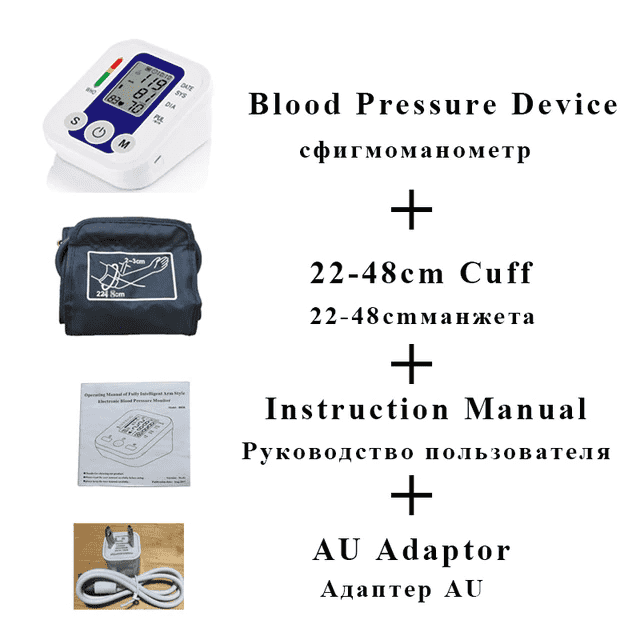 Health Care LCD Upper Arm Digital Blood Pressure Monitor Blood Pressure careare Store blue 22-48 AU plug