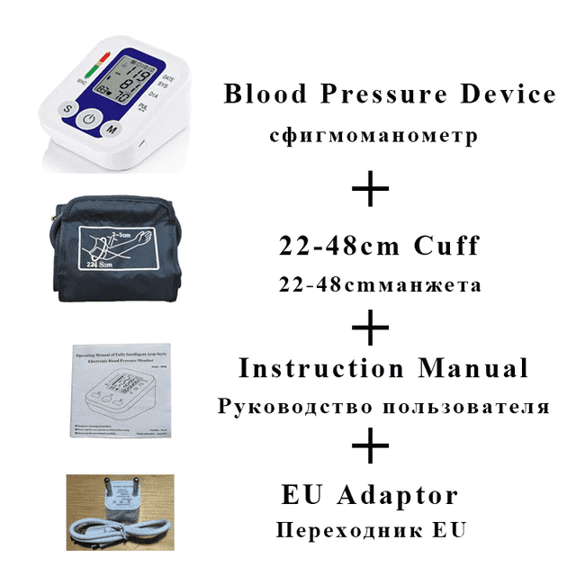 Health Care LCD Upper Arm Digital Blood Pressure Monitor Blood Pressure careare Store blue 22-48 EU plug