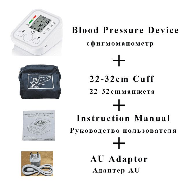 Health Care LCD Upper Arm Digital Blood Pressure Monitor Blood Pressure careare Store white 22-32 AU plug