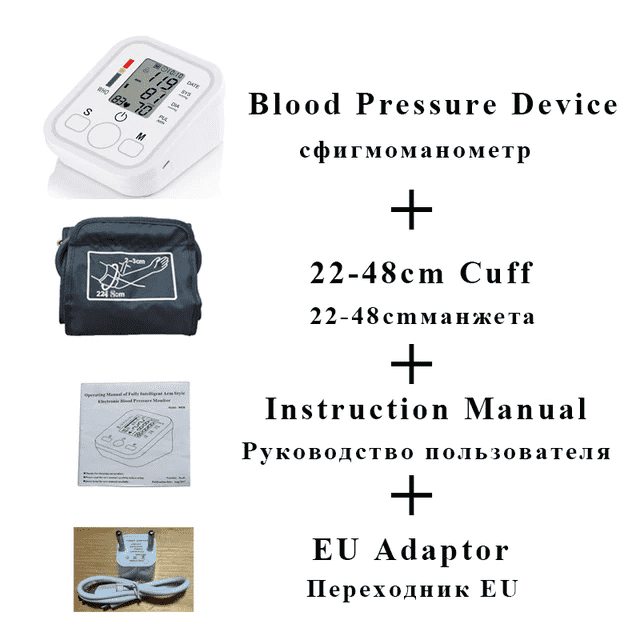 Health Care LCD Upper Arm Digital Blood Pressure Monitor Blood Pressure careare Store white 22-48 EU plug