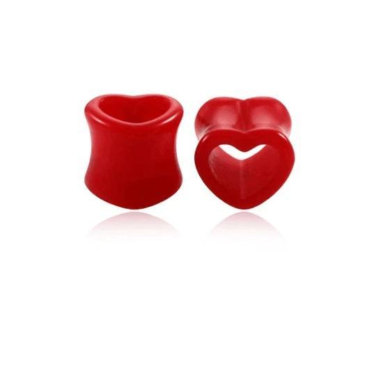 Heart Hollow Ear Gauges Plugs For Women Body Jewelry SWANJO Piercing Store 4MM 6G Red