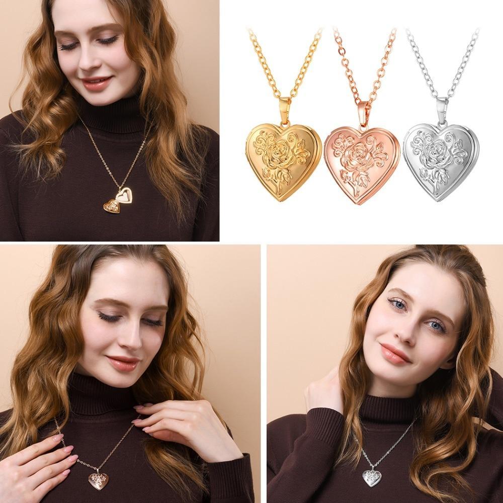 Heart Locket Photo Frame Necklace Pendant Necklaces U 7 Official Store
