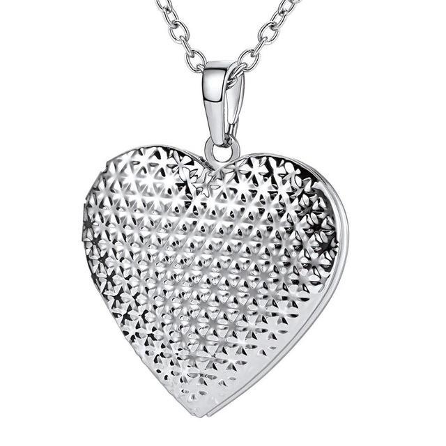 Heart Locket Photo Frame Necklace Pendant Necklaces U 7 Official Store Dotted silver