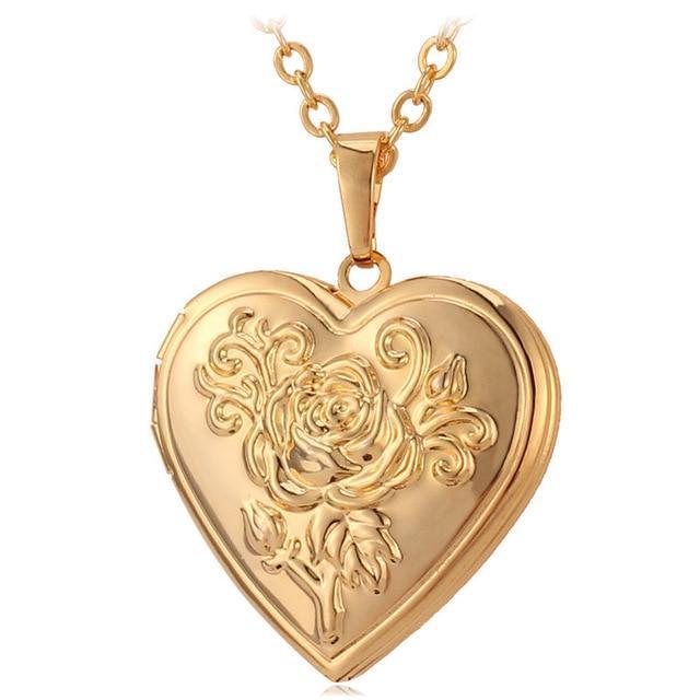 Heart Locket Photo Frame Necklace Pendant Necklaces U 7 Official Store Rose gold