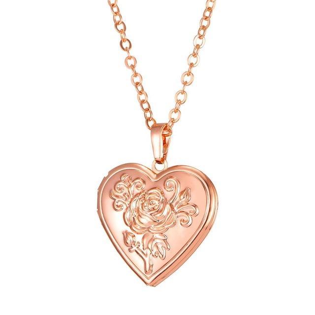 Heart Locket Photo Frame Necklace Pendant Necklaces U 7 Official Store Rose rose gold
