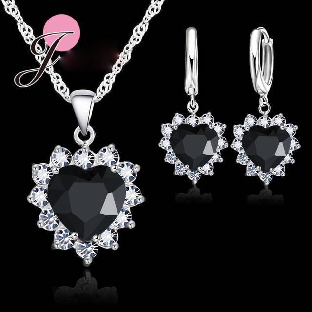 Heart Shaped Crystal Jewelry Sets Bridal Jewelry Sets JEXXI Official Store Black