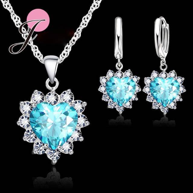 Heart Shaped Crystal Jewelry Sets Bridal Jewelry Sets JEXXI Official Store Blue