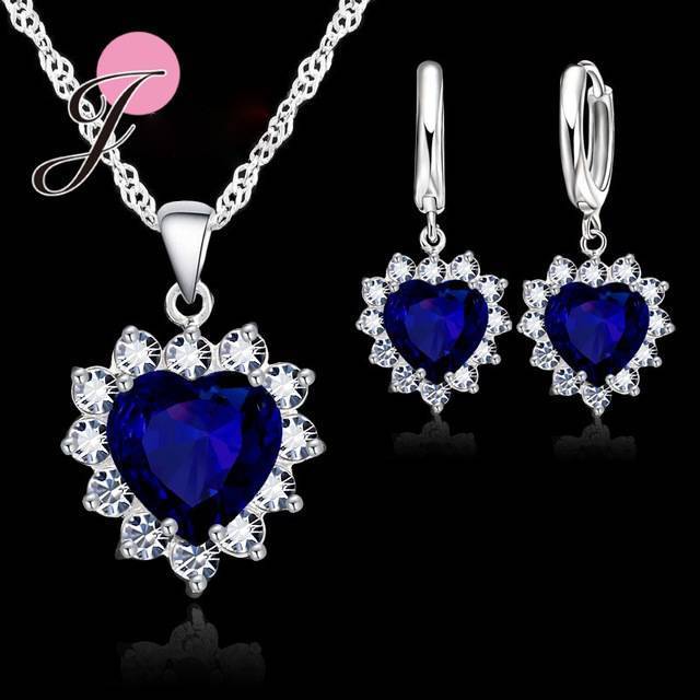 Heart Shaped Crystal Jewelry Sets Bridal Jewelry Sets JEXXI Official Store Dark blue