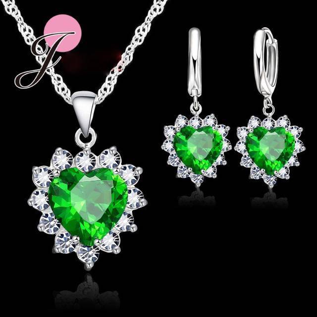 Heart Shaped Crystal Jewelry Sets Bridal Jewelry Sets JEXXI Official Store Dark Green