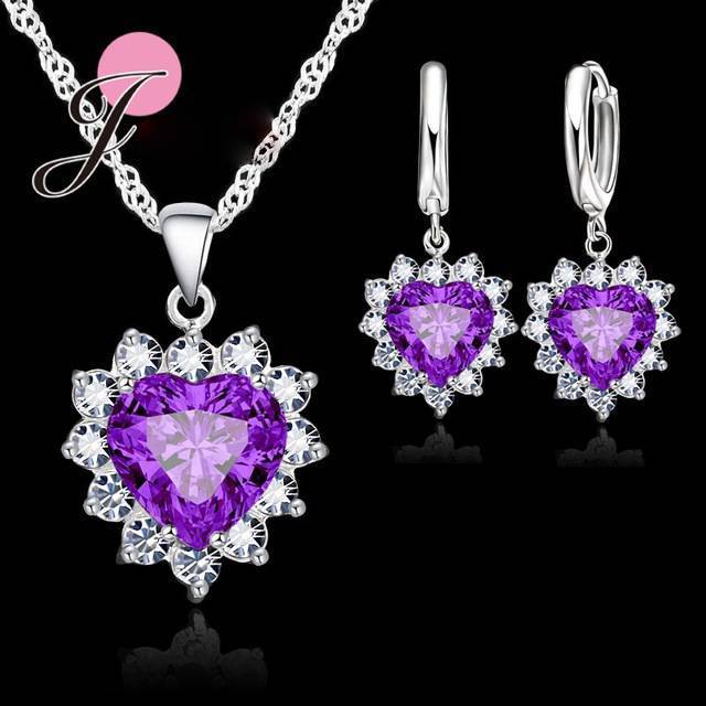Heart Shaped Crystal Jewelry Sets Bridal Jewelry Sets JEXXI Official Store Fushia