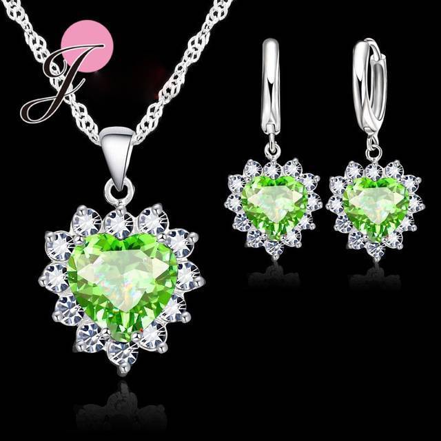 Heart Shaped Crystal Jewelry Sets Bridal Jewelry Sets JEXXI Official Store Light Green