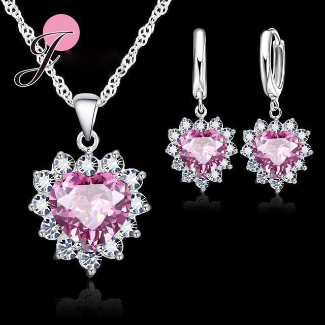 Heart Shaped Crystal Jewelry Sets Bridal Jewelry Sets JEXXI Official Store Pink