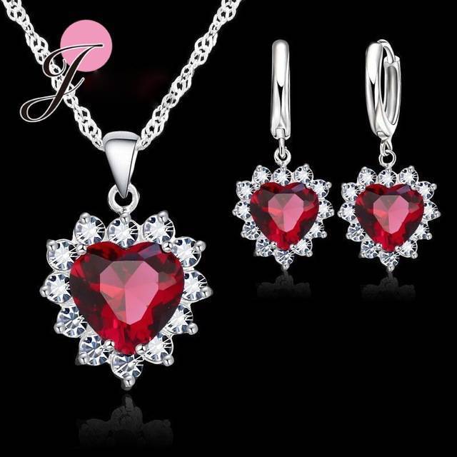 Heart Shaped Crystal Jewelry Sets Bridal Jewelry Sets JEXXI Official Store Red