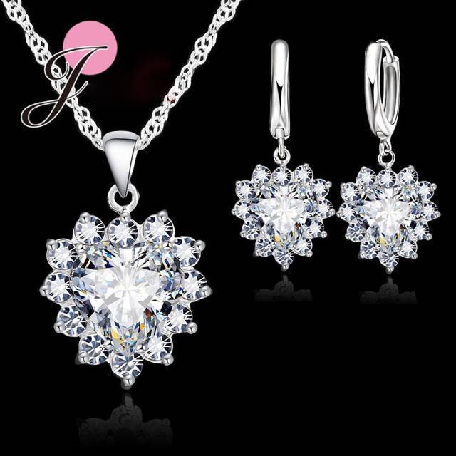 Heart Shaped Crystal Jewelry Sets Bridal Jewelry Sets JEXXI Official Store White