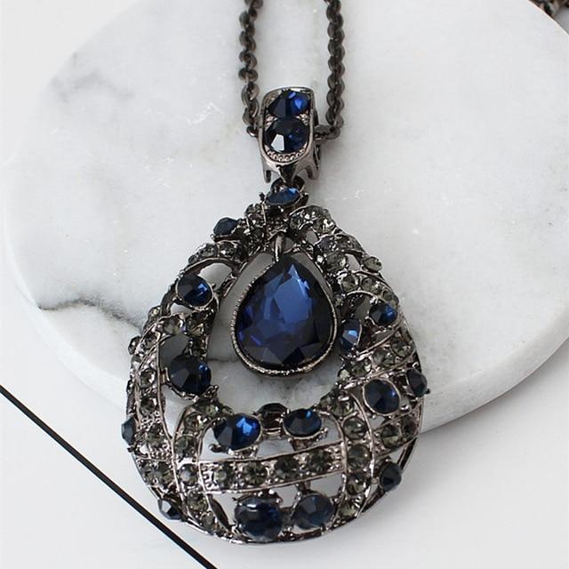 Hollow Printing Triangle Necklace Pendant Necklaces flowery fire Official Store Blue