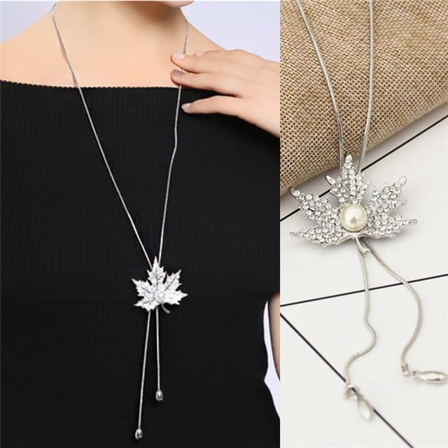 Hollow Printing Triangle Necklace Pendant Necklaces flowery fire Official Store Silver-Maple leaf