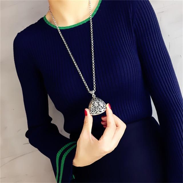 Hollow Printing Triangle Necklace Pendant Necklaces flowery fire Official Store Triangle