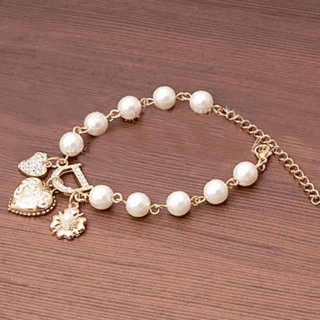 Imitation Pearl Beads Clasp Bracelet With Hanging D Crystal Strand Bracelets chencheng Store Photo Color