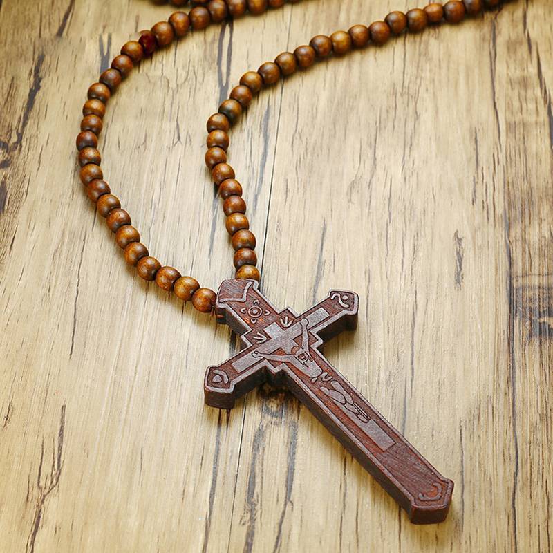 Jesus Cross Wooden Carved Necklace Pendant Necklaces Meaeguet speciality store