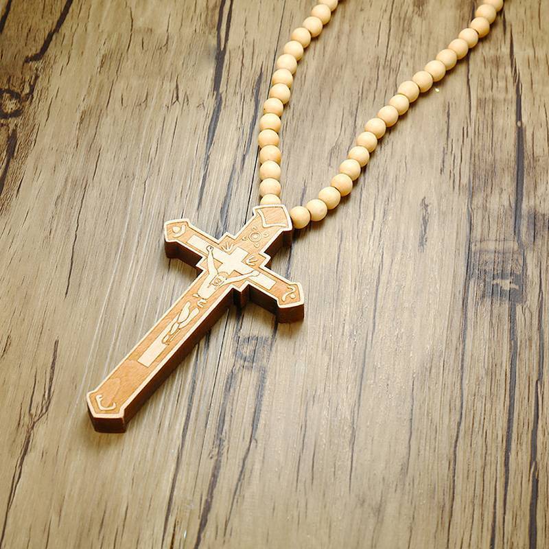 Jesus Cross Wooden Carved Necklace Pendant Necklaces Meaeguet speciality store