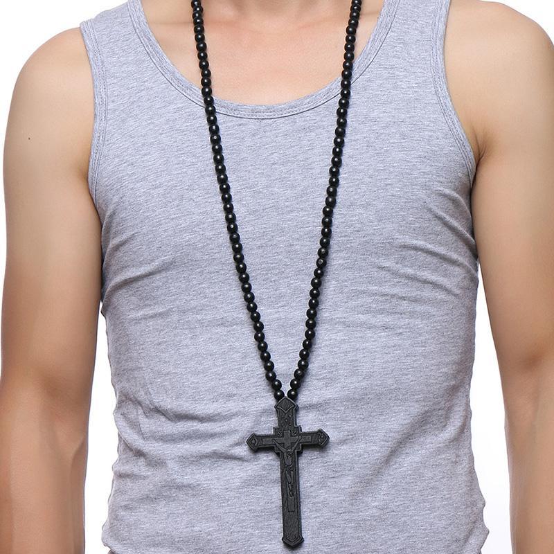 Jesus Cross Wooden Carved Necklace Pendant Necklaces Meaeguet speciality store
