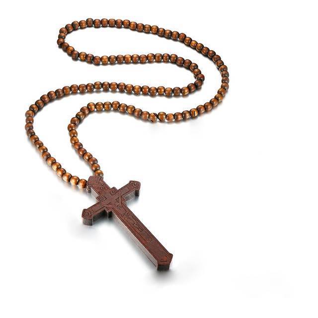 Jesus Cross Wooden Carved Necklace Pendant Necklaces Meaeguet speciality store NC-352C