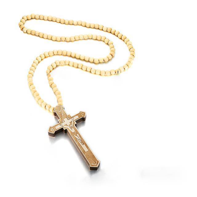 Jesus Cross Wooden Carved Necklace Pendant Necklaces Meaeguet speciality store NC-352E