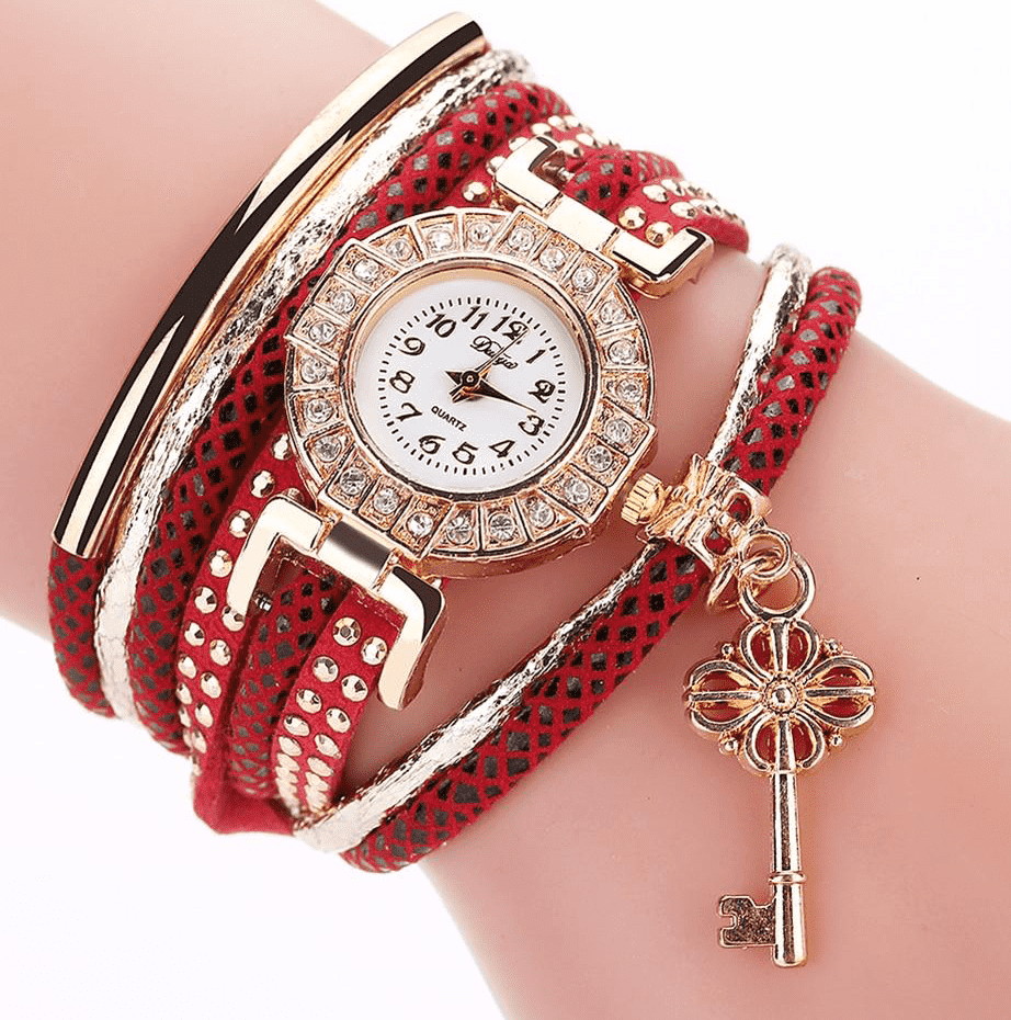 Key Pendant Rivets Band Fashion Bracelet Watch For Women Women's Watches Doge Watches Store Red