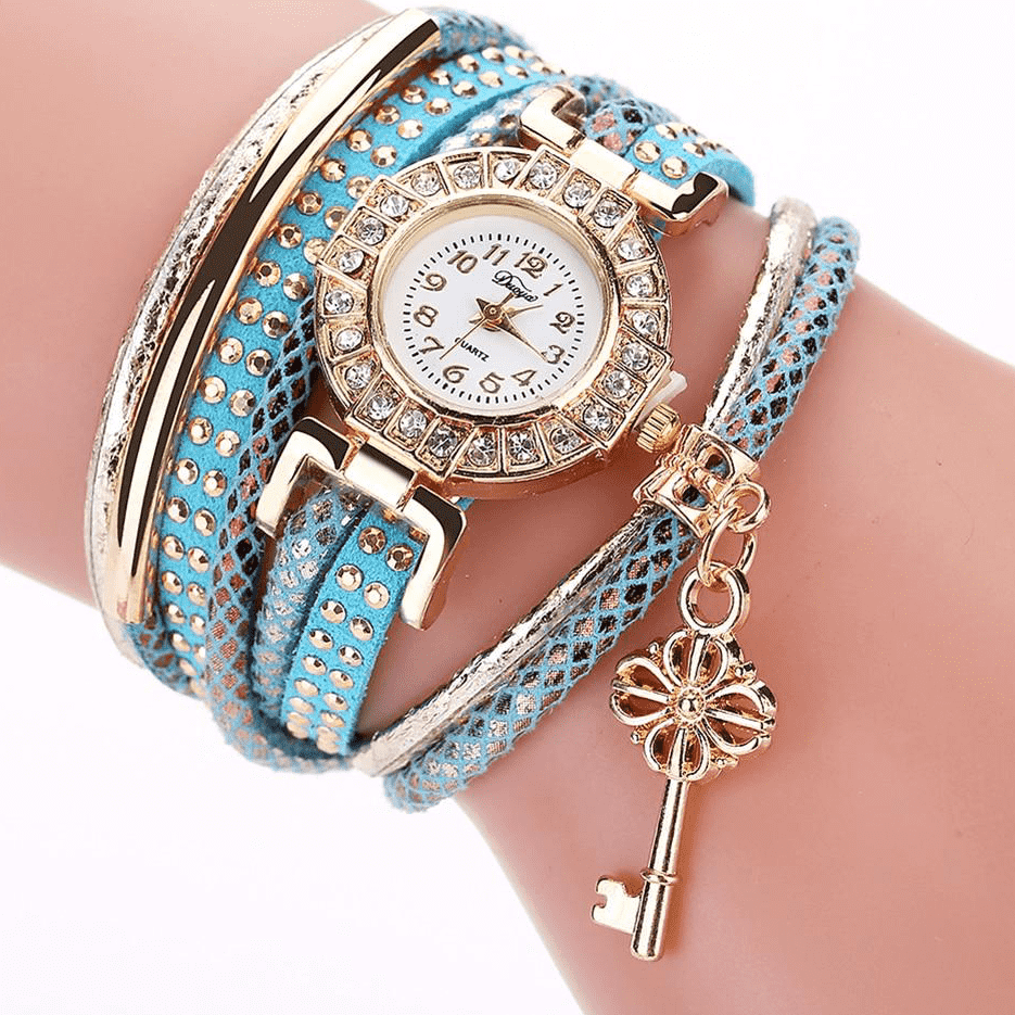 Key Pendant Rivets Band Fashion Bracelet Watch For Women Women's Watches Doge Watches Store Sky Blue