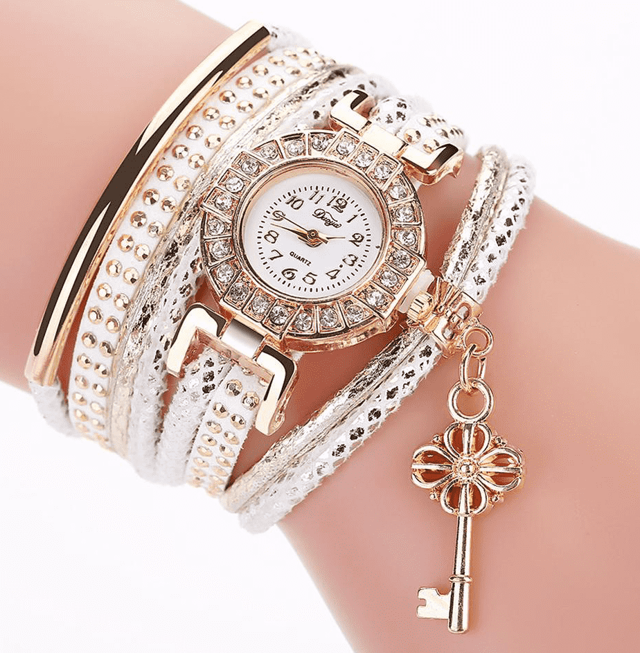 Key Pendant Rivets Band Fashion Bracelet Watch For Women Women's Watches Doge Watches Store WHITE