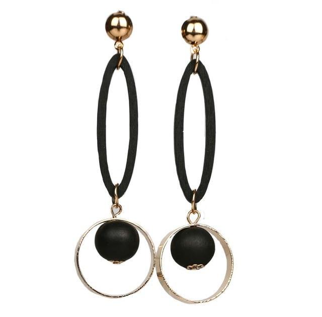 Korean Fashion Long Asymmetry Earrings Drop Earrings xiyanike Official Store Black