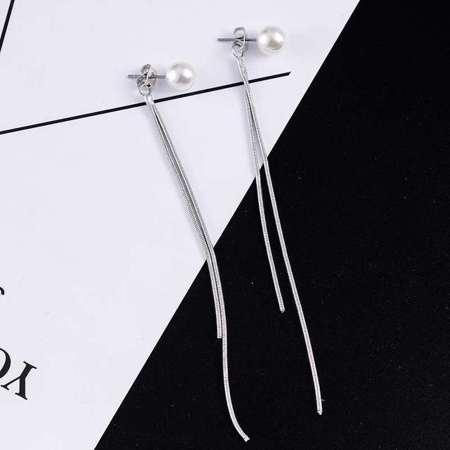 Korean Long Snake Chain Earring Drop Earrings SUKI Official Store Store ABS white gold color