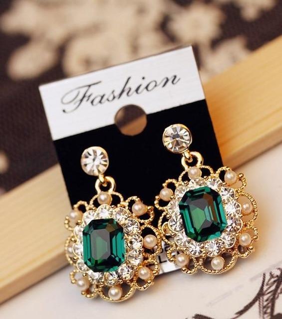 Korean Vintage Pearls Earrings Stud Earrings YIMLOI JEWELRY Retro Store Green